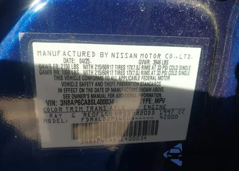 2025 Nissan Kicks Sv Fwd from USA, damaged, VIN 3N8AP6CA8SL400034